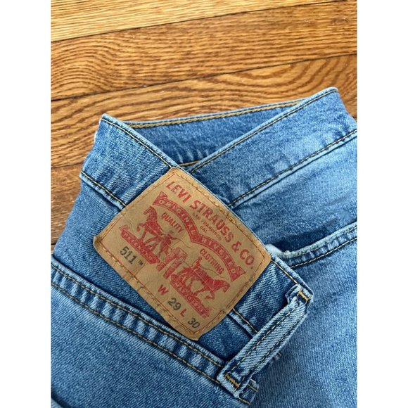 Levi's 511 Jeans Men's Sz 29x30 Slim Fit Straight Leg Blue Distress Denim Pants - Picture 2 of 5